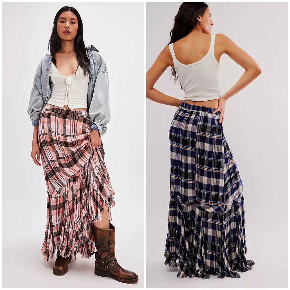 𝓯𝓹 Free People ~ BORDEAUX PLAID MAXI SKIRT